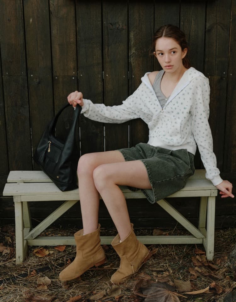 color half denim pants - khaki