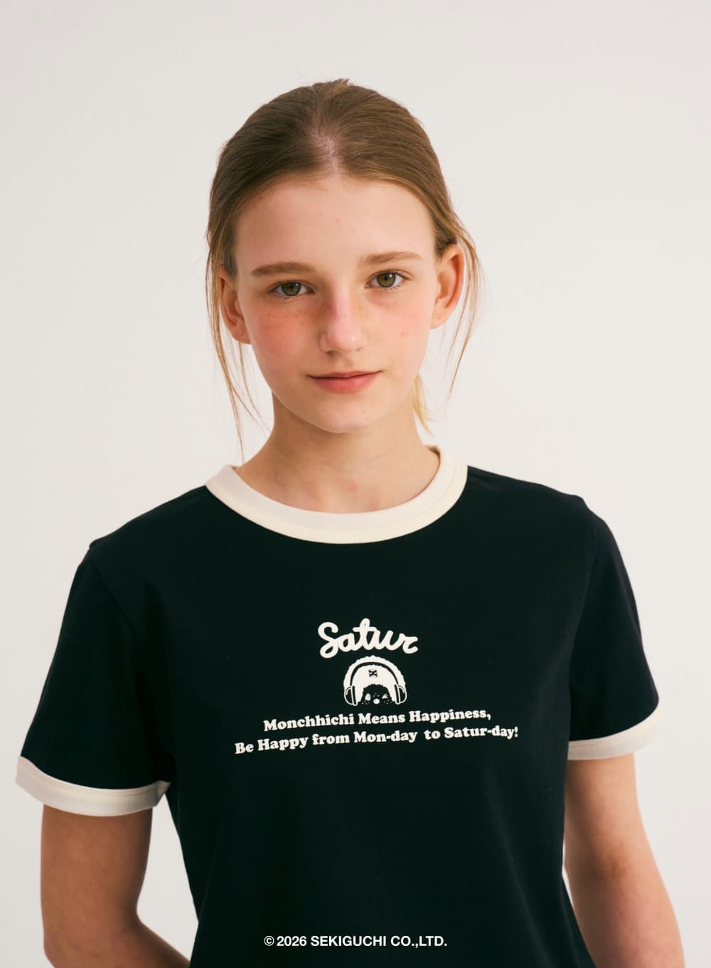 (W) Satur X Monchhichi Ringer T-Shirt - Black