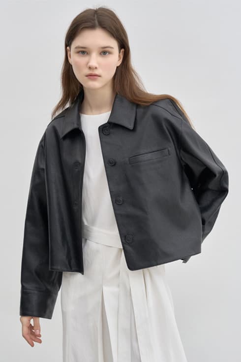 Leather crop jacket Black [N5SLJ03]