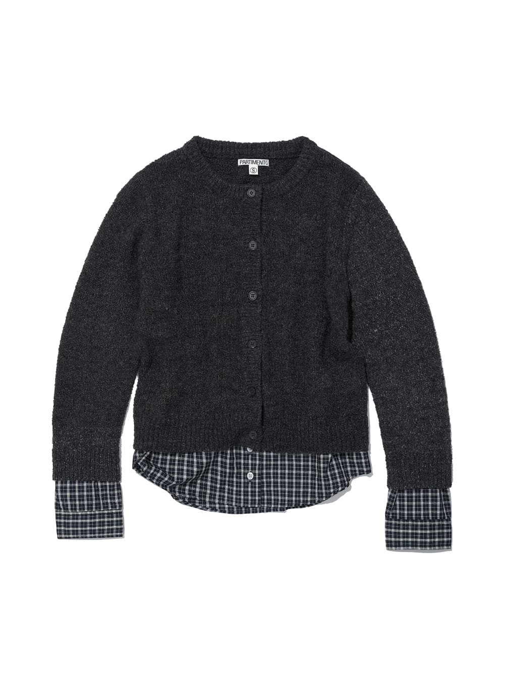 BOUCLE SHIRT-HEM LAYERED CARDIGAN_CHARCOAL MELANGE