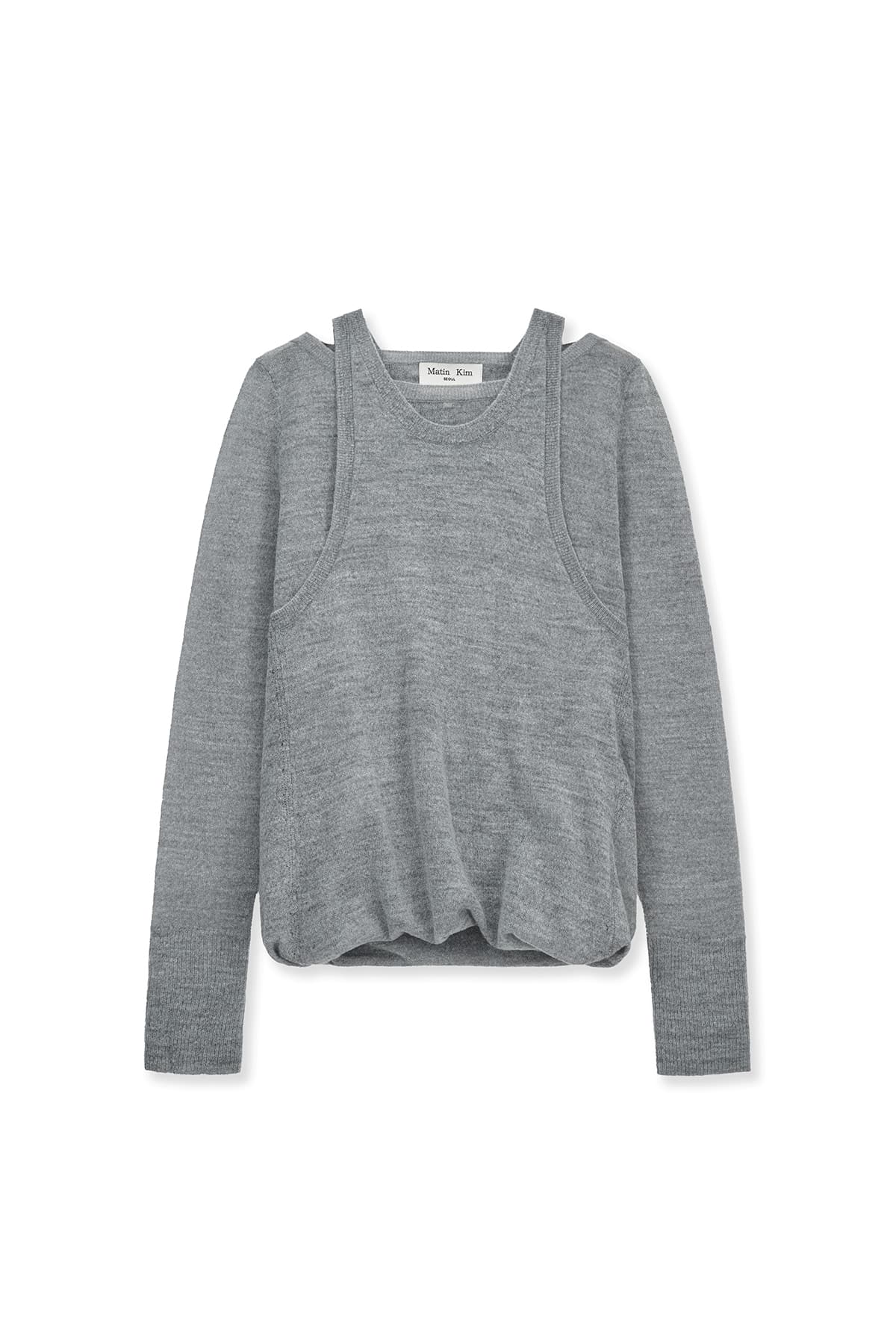 MOHAIR LAYERED KNIT PULLOVER IN LIGHT GREY