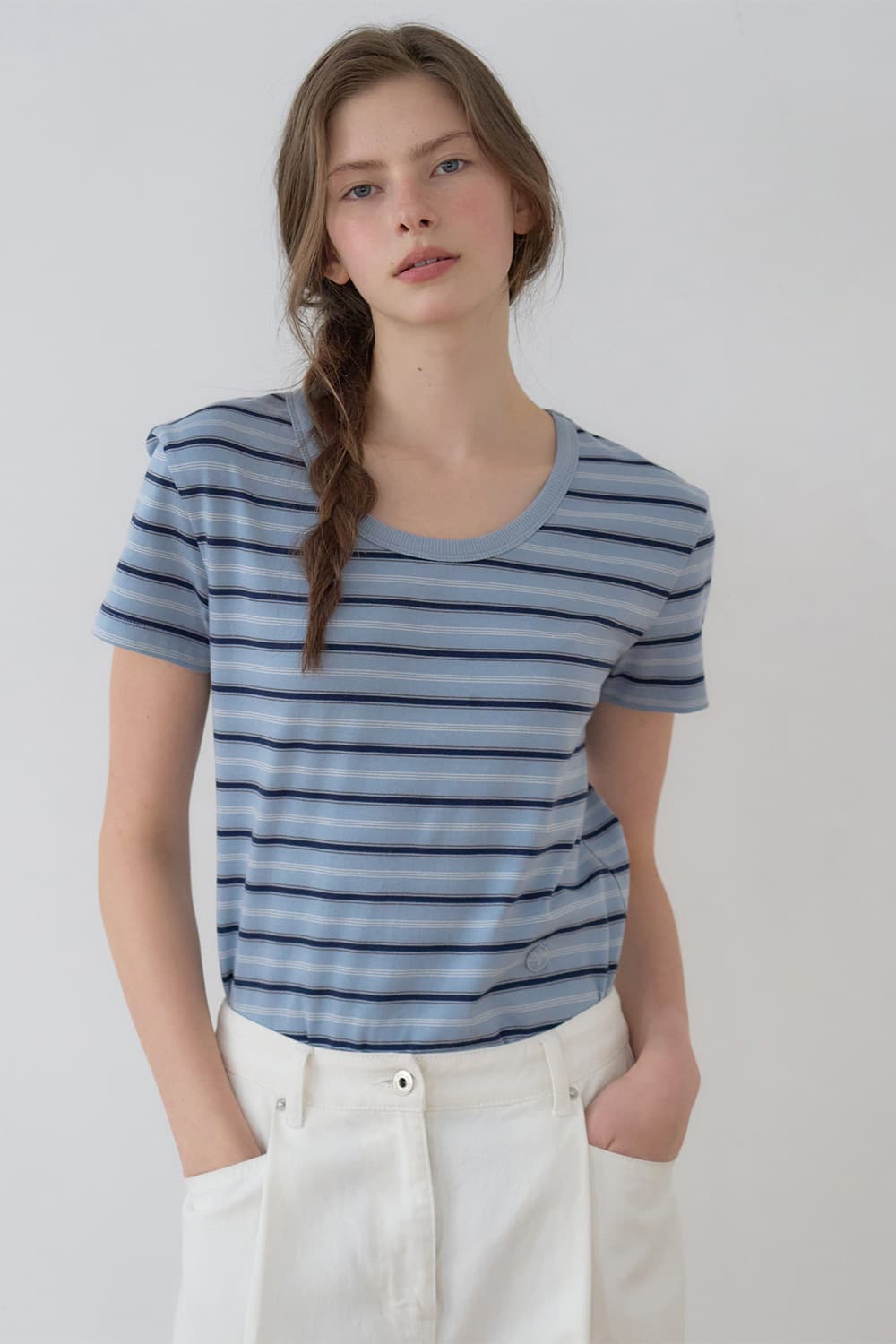 Essential u-neck slim t-shirt Midnight navy [N6PSTS03]