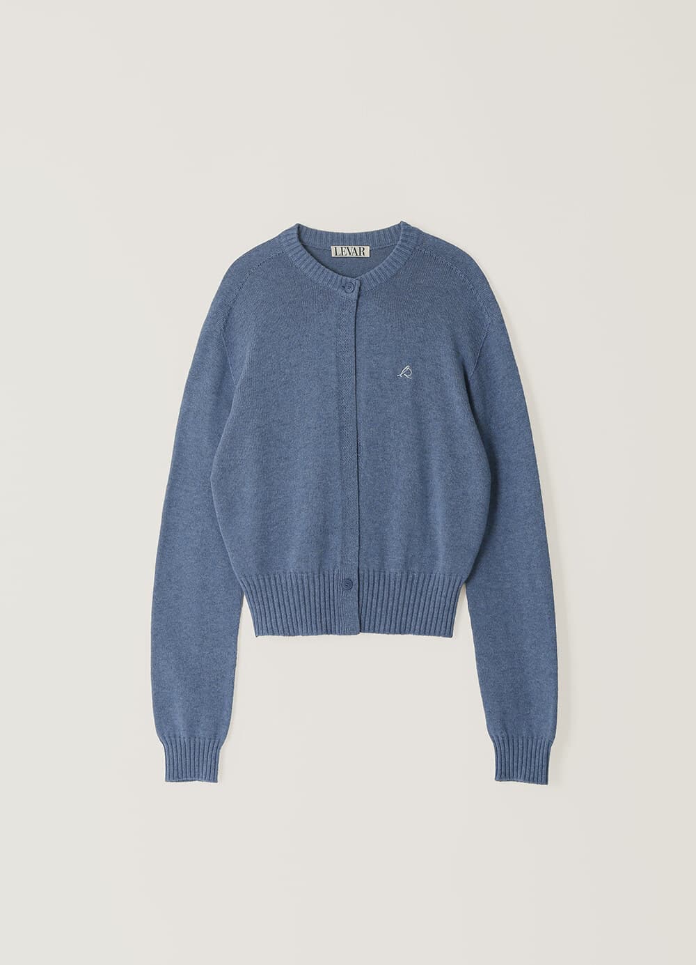 Two-Button Round Knit Cardigan - Steel Blue