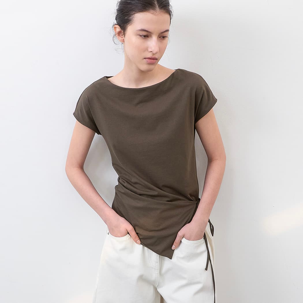 (T-7198) TIE-WRAP ARRON BLOUSE