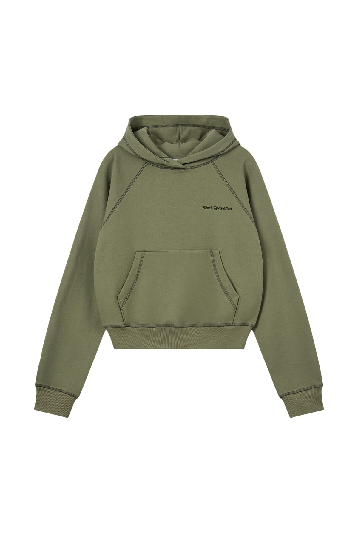 ZIG ZAG STITCH CROPPED HOOD - KHAKI