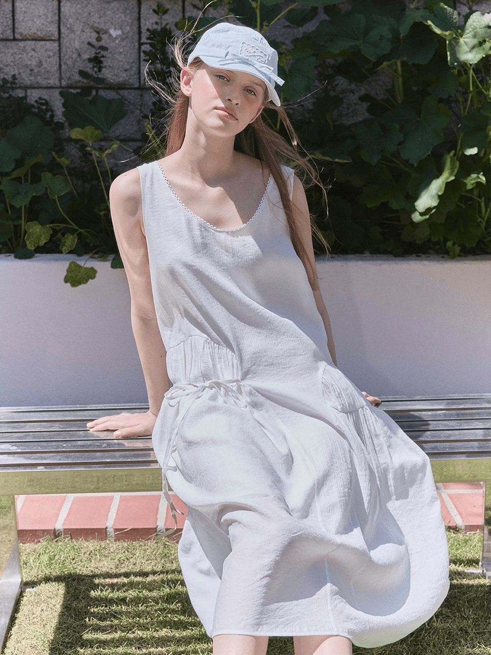LACE UNBALANCE SHIRRING ONE PIECE (IVORY)
