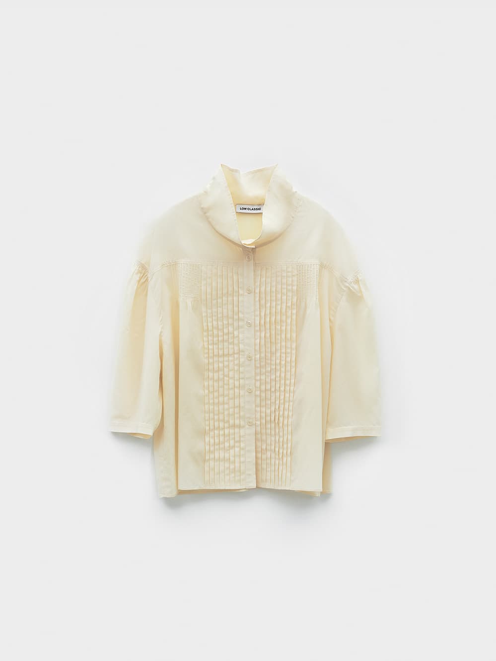 High Neck Pintuck Blouse_Cream