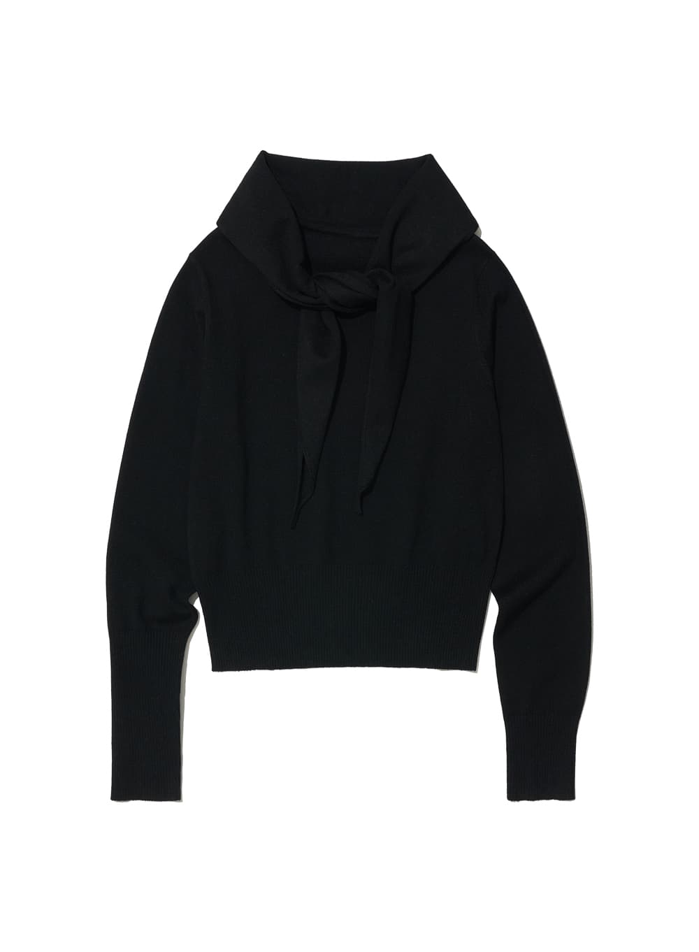 2WAY UNBALANCED SCARF KNIT CREWNECK_BLACK