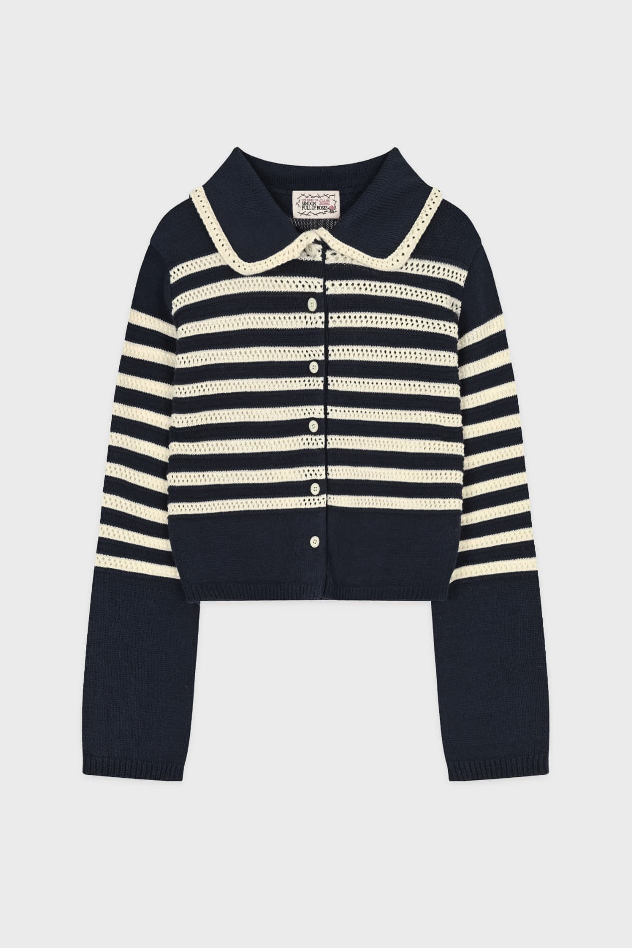 Stripe Collar Cardigan (Navy)