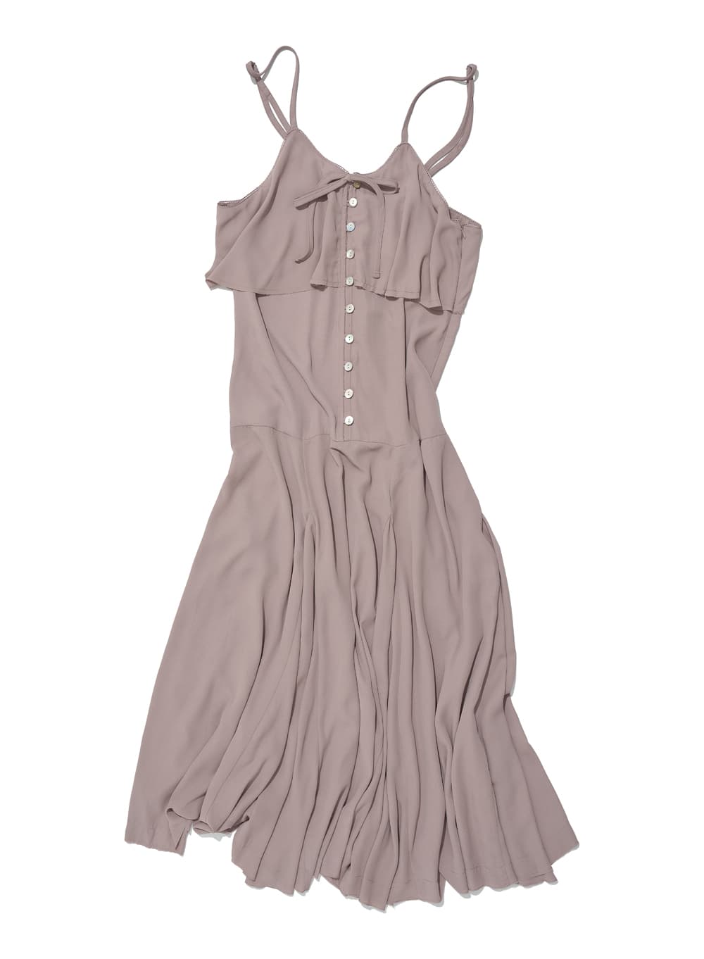 RUFFLE LACE TRIM FLARE SLIP DRESS_BEIGE