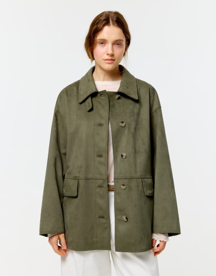 suede half jacket - light khaki