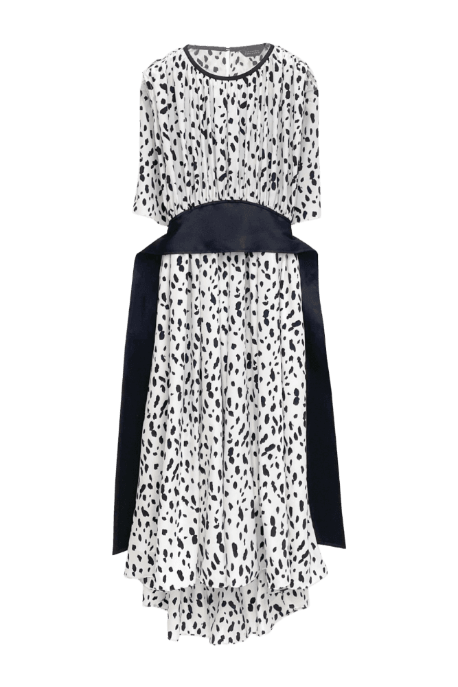 Monochrome Brushstroke Back slit Dress (White)
