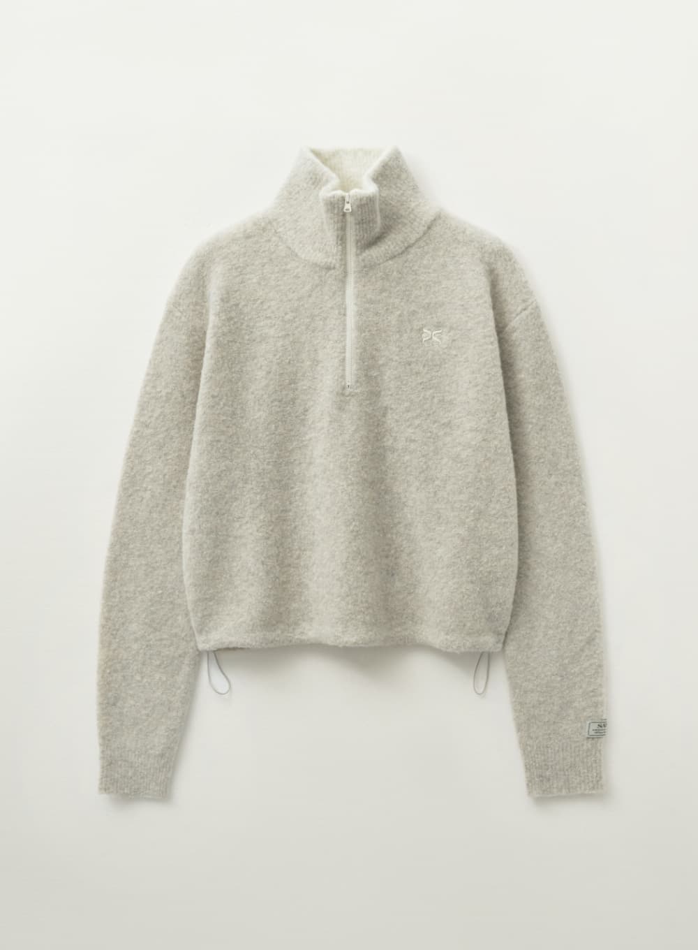 (W) Crop Half Neck Fleece Knit Zip-up - Oatmeal