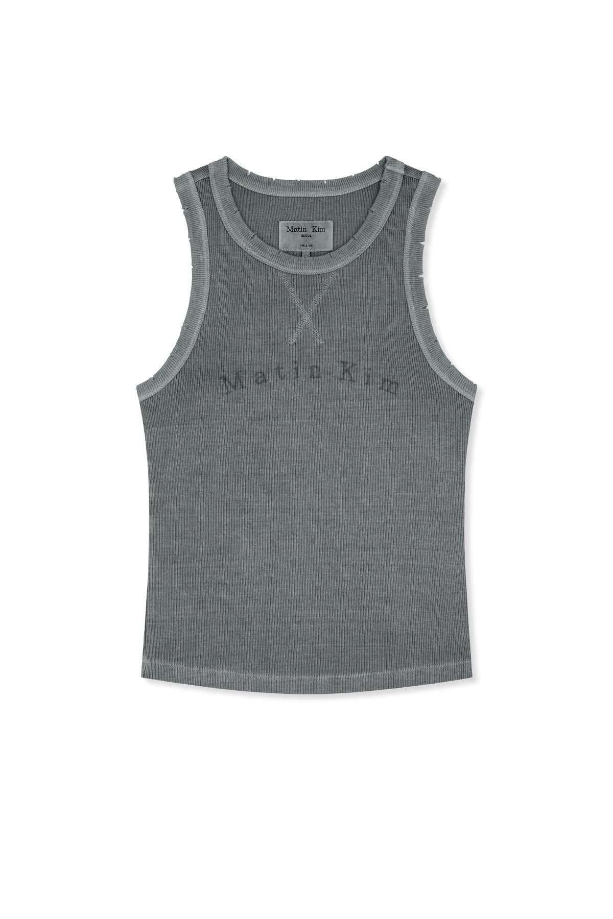 DISTRESSED SLEEVELESS LOGO TOP IN LIGHT GREY