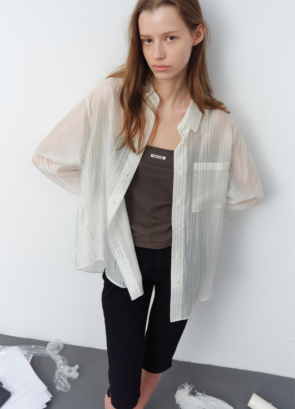 Sheer Stripe Over-Shirt - Ivory Stripe