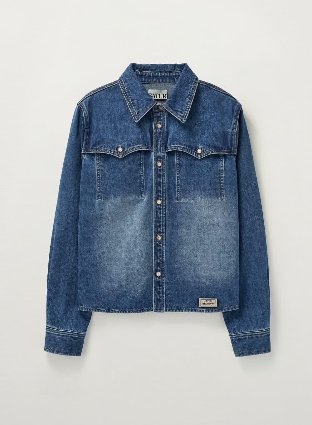 (W) Washed Denim Shirt - Blue