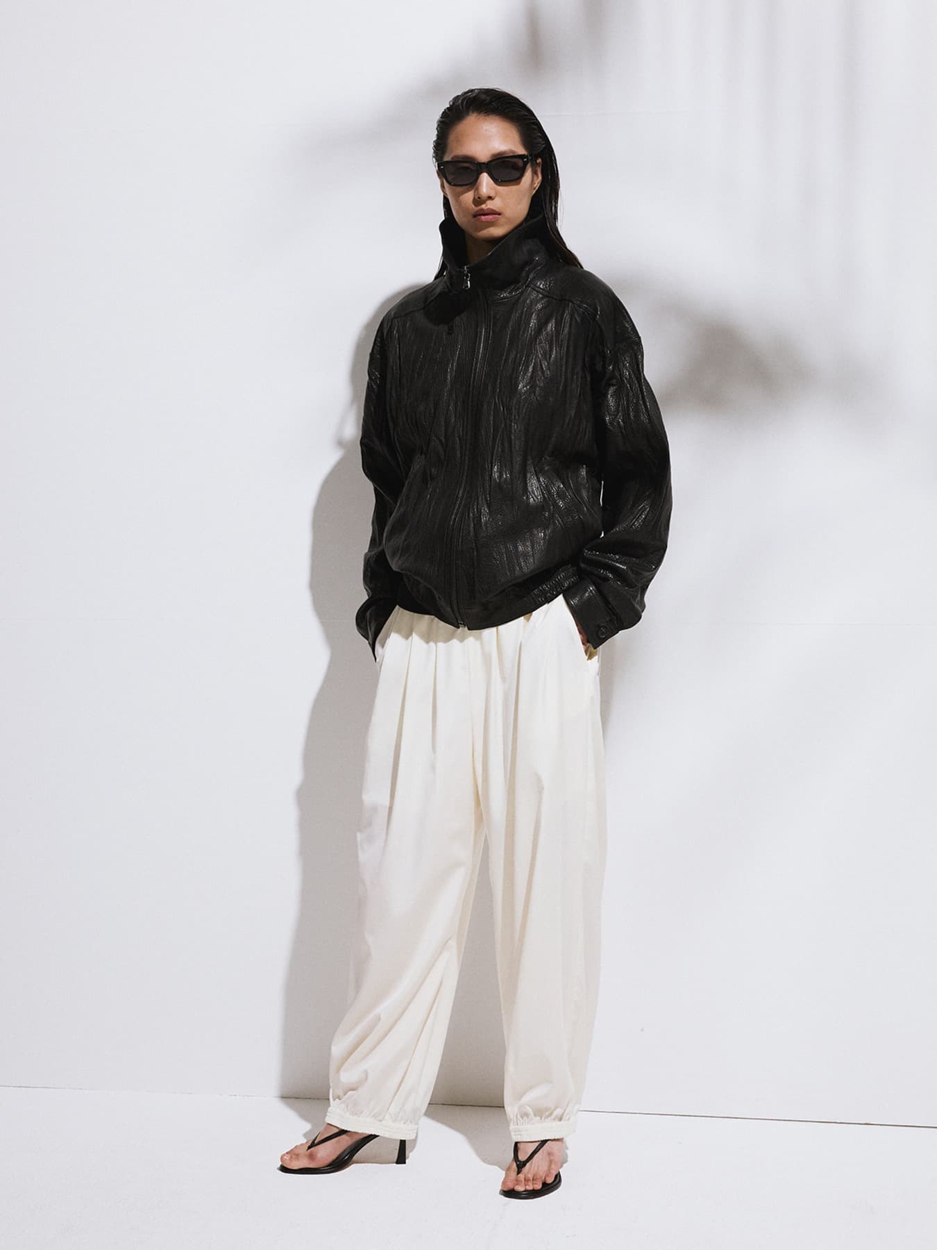 HIGH-NECK LEATHER JUMPER (BLACK)