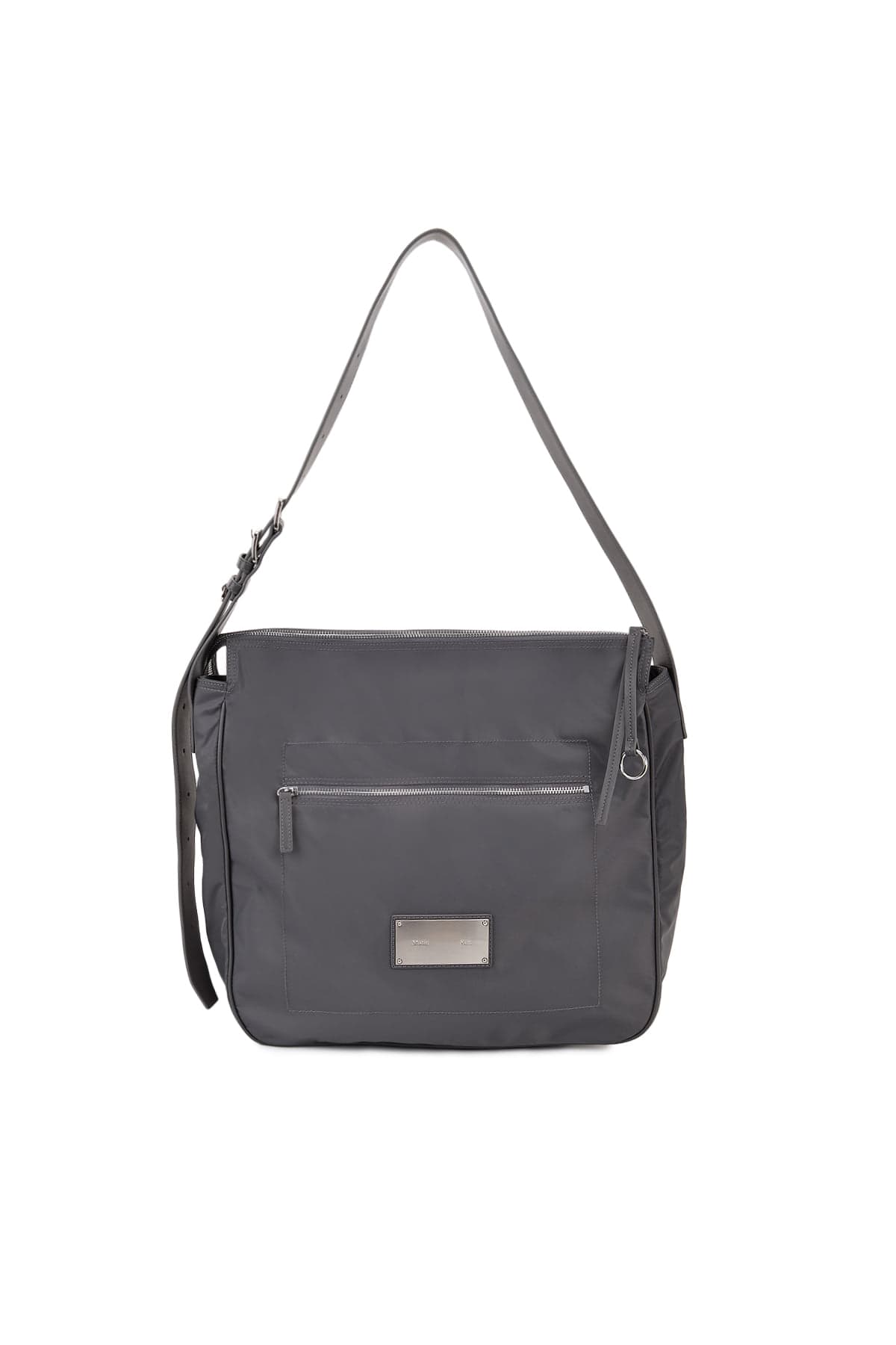 EMBOSSED LOGO FABRIC SHOULDER BAG IN CHARCOAL