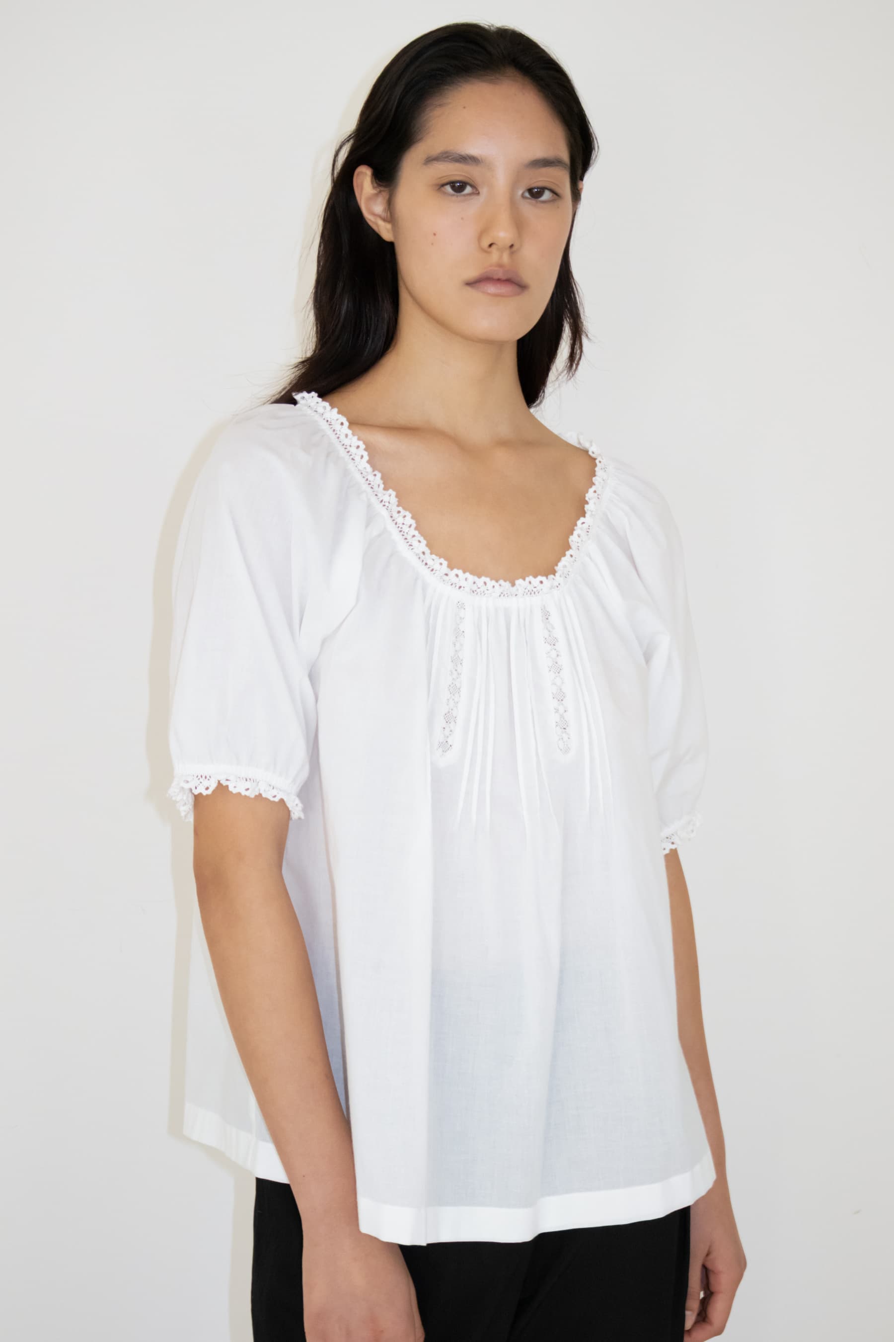 Puff Lace Detail Blouse (White)