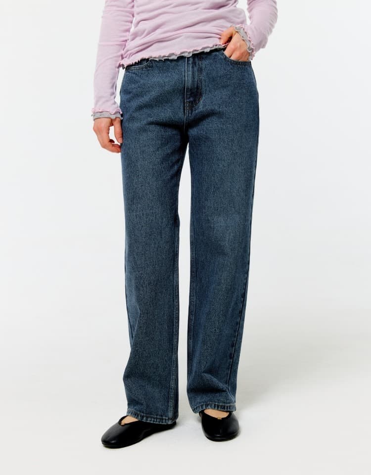 signature semi wide denim pants - blue