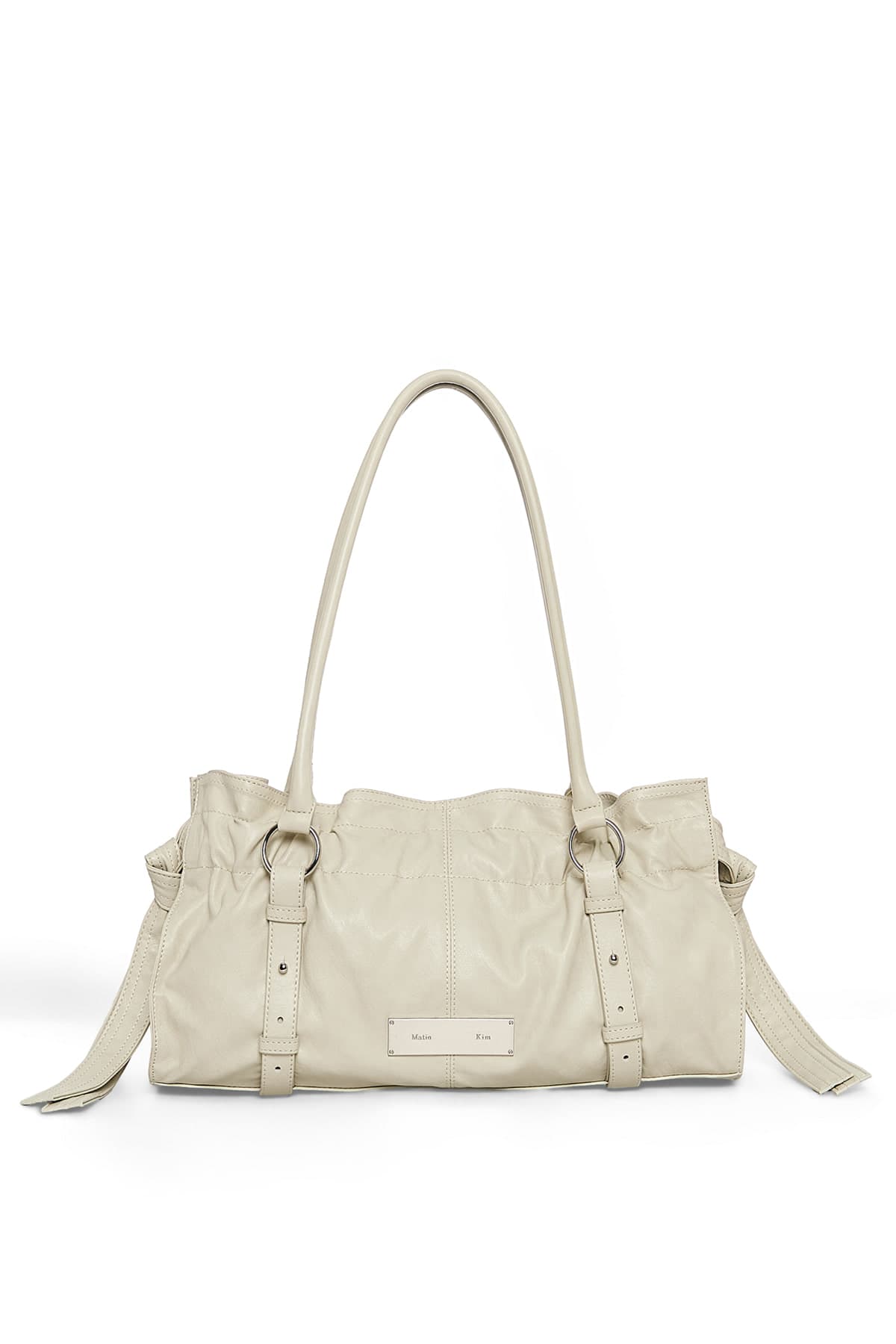 SHIRRING TIE BUCKLE SHOULDER BAG IN BEIGE