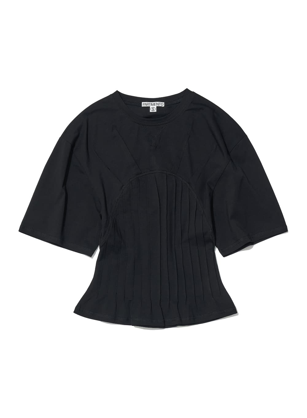 PINTUCK CORSET PANEL SHORT SLEEVE TEE_BLACK