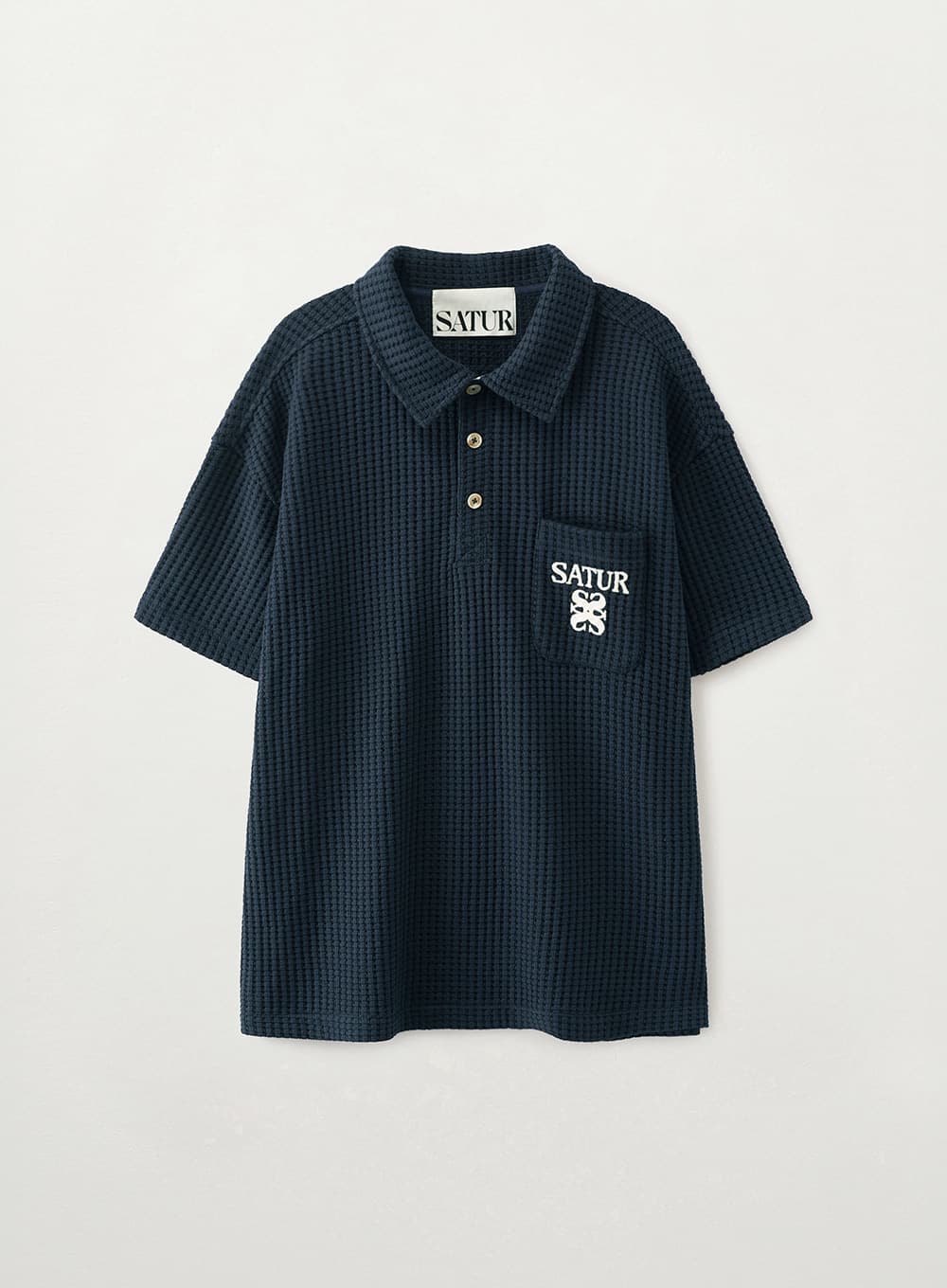Waffle Collar T-Shirt - Navy