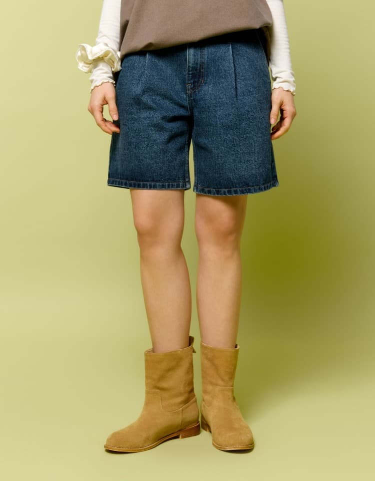 color half denim pants - blue