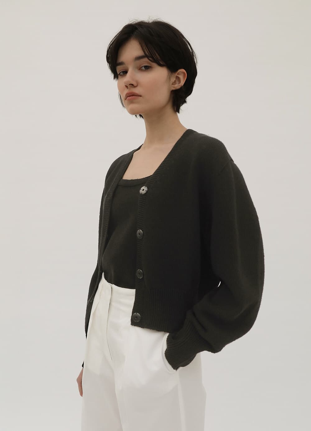 Wholegarment Hidden Button Knit Cardigan - Black