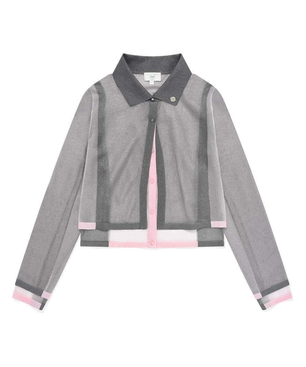 우먼 레이어드 카라 니트 가디건 Light Pink