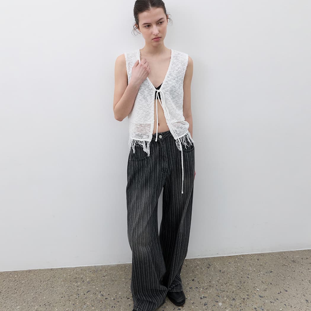 (VT-0283)FRINGE DETAIL KNIT VEST
