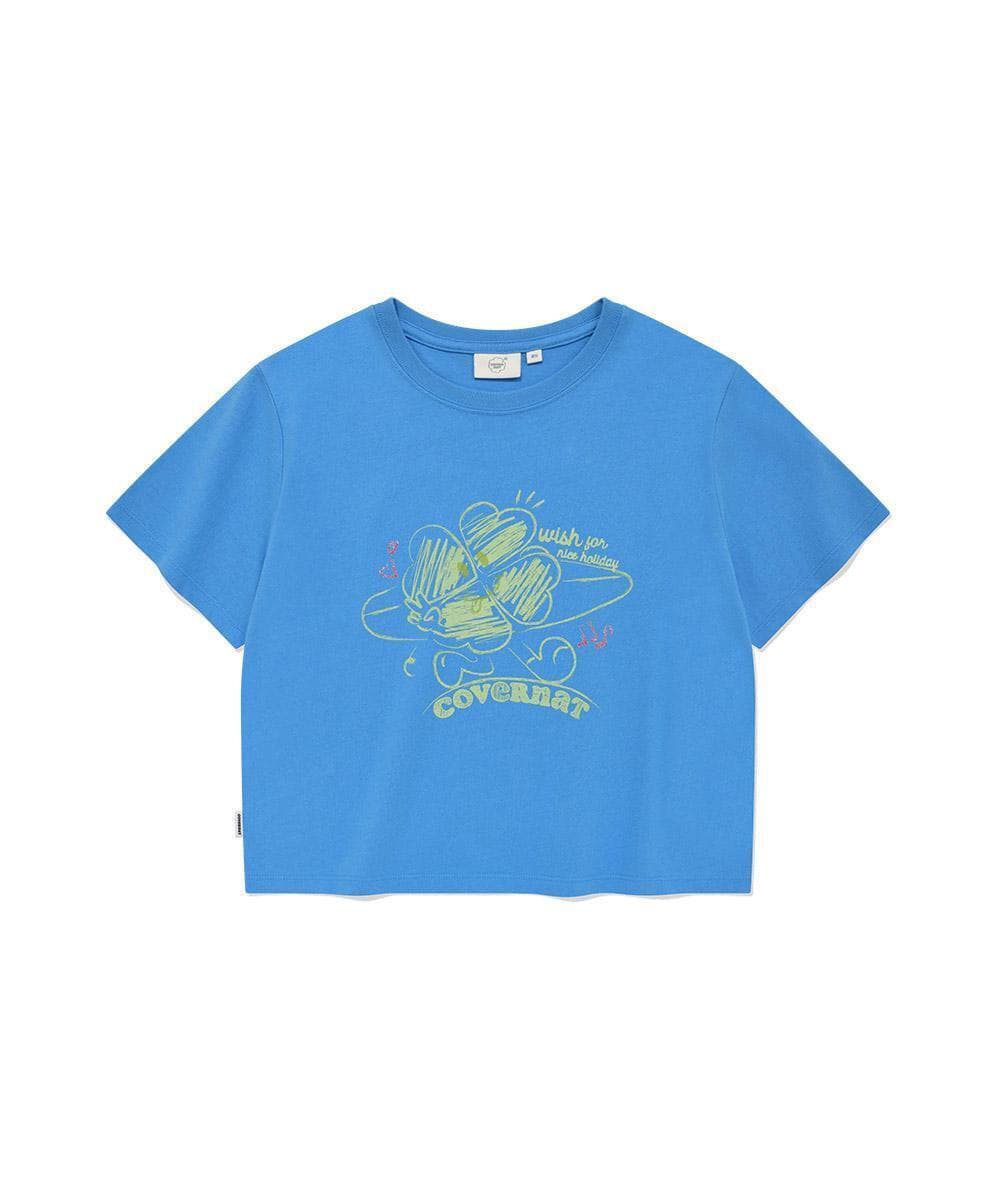 우먼 두들 클로버하트 티셔츠 Blue