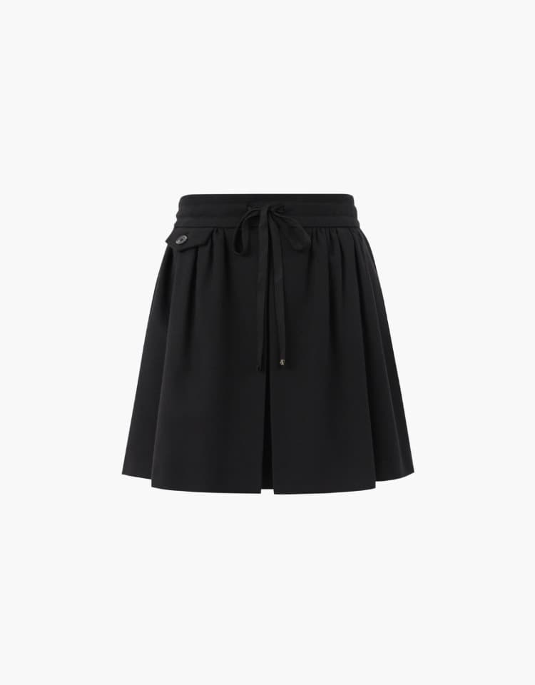 ribbon shirring skirt - black