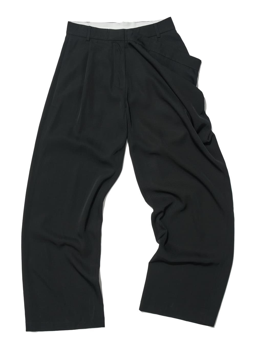 UNBALANCED DRAPE WAIST PANTS_BLACK