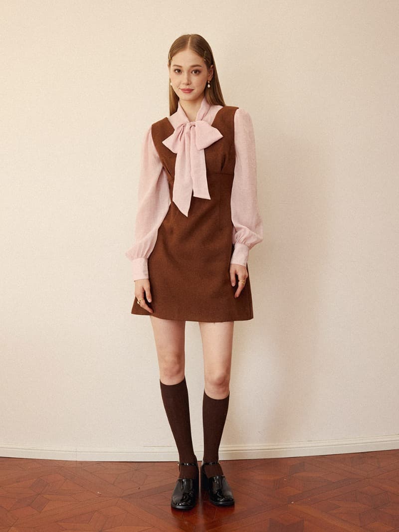 코코아 브이넥 미니원피스