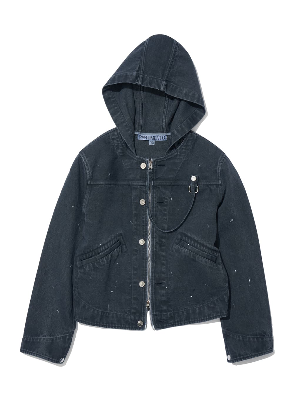 WASHED HOODED TRUCKER JACKET_NAVY