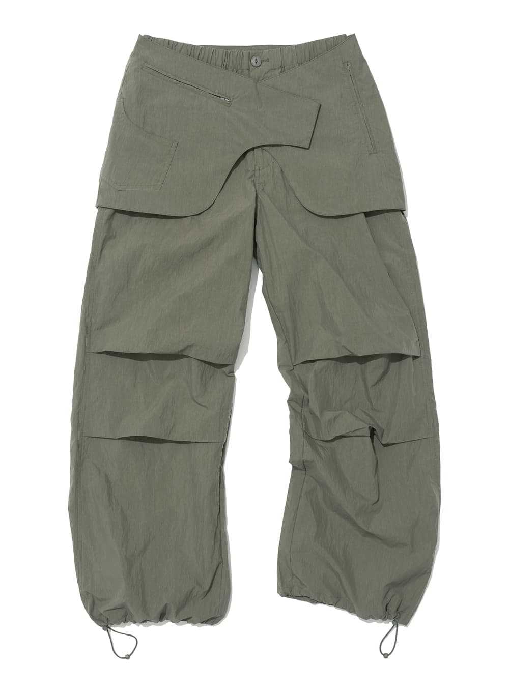BELTED LAYERED PARACHUTE PANTS_KHAKI GREEN