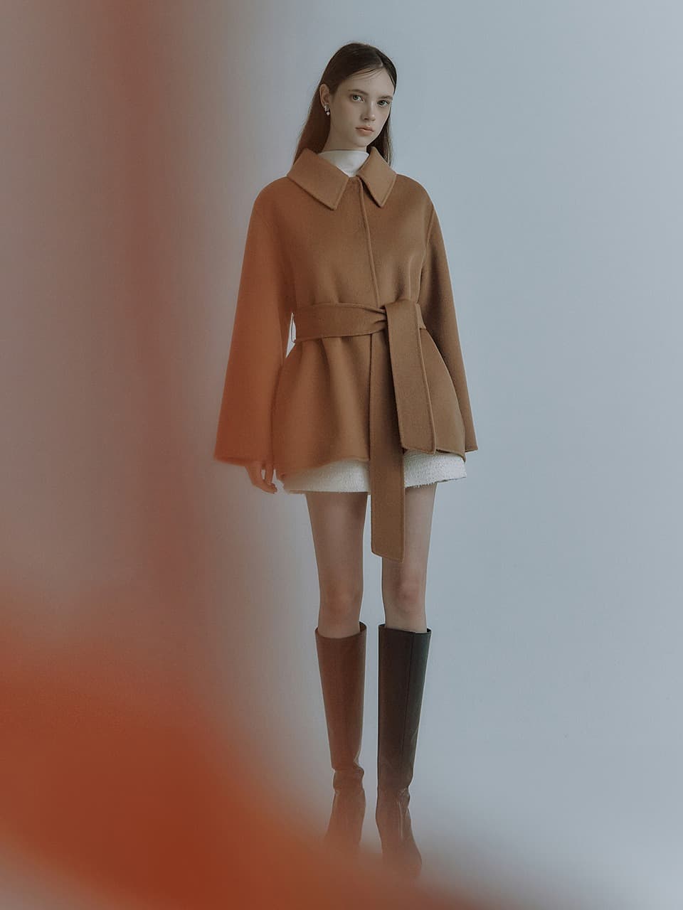 Iris silk-cashmere short coat_Camel