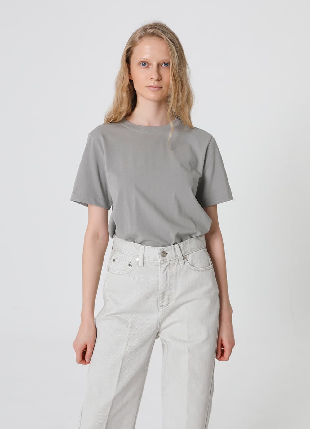 Basic Round Cotton T-Shirt - Grey
