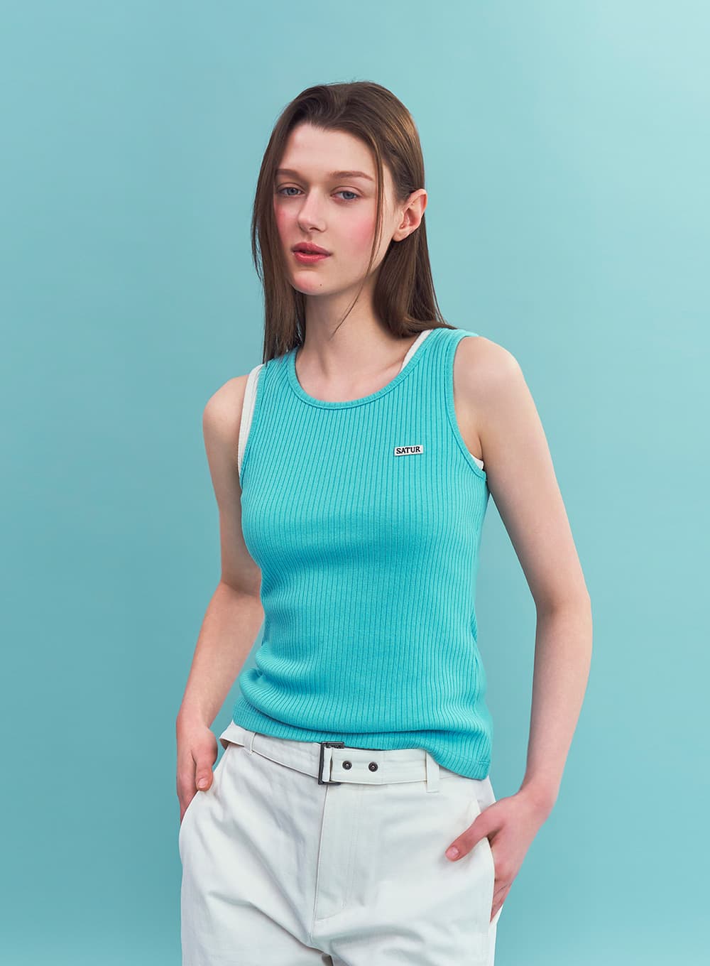 (W) Logo Ribbed Sleeveless - Blue