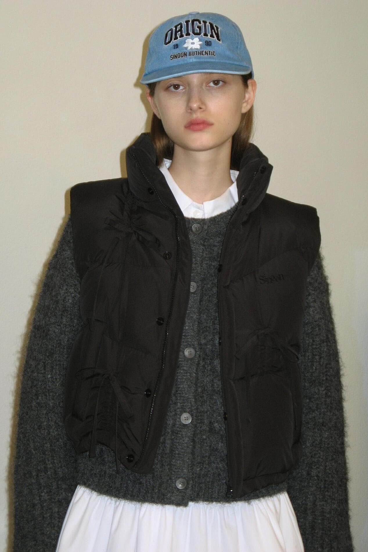 Ribbon Detail Puffer Vest (Black)