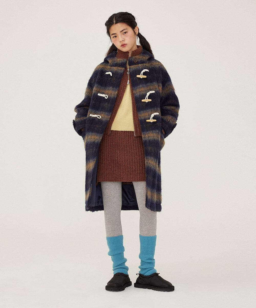 우먼 롱 더플 코트 Check