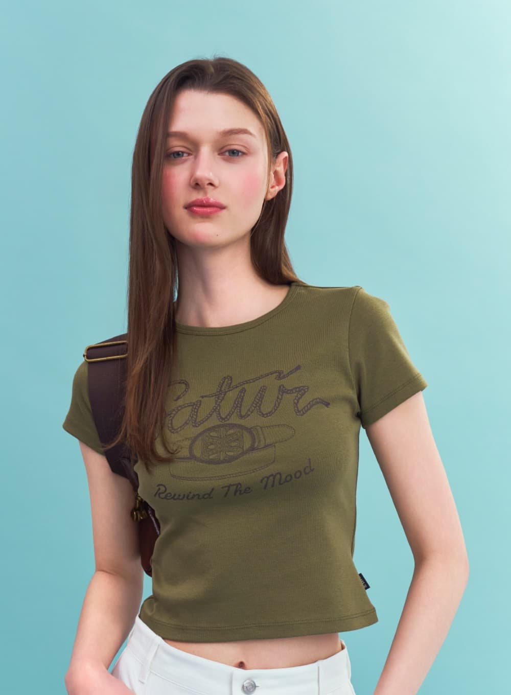 (W) Belt Graphic Slim Fit T-Shirt - Khaki