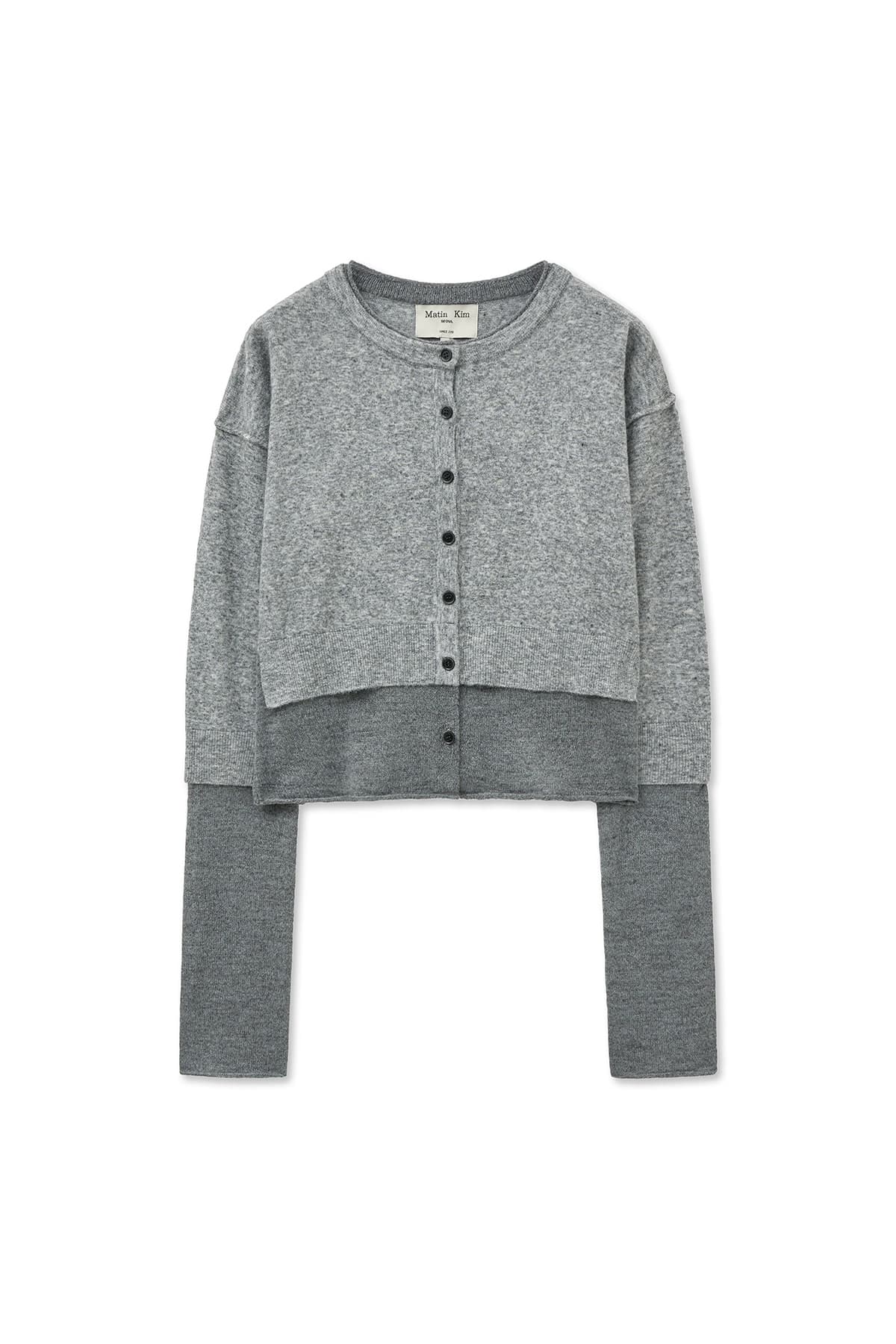 LAYERED TEXTURE KNIT CARDIGAN IN GREY