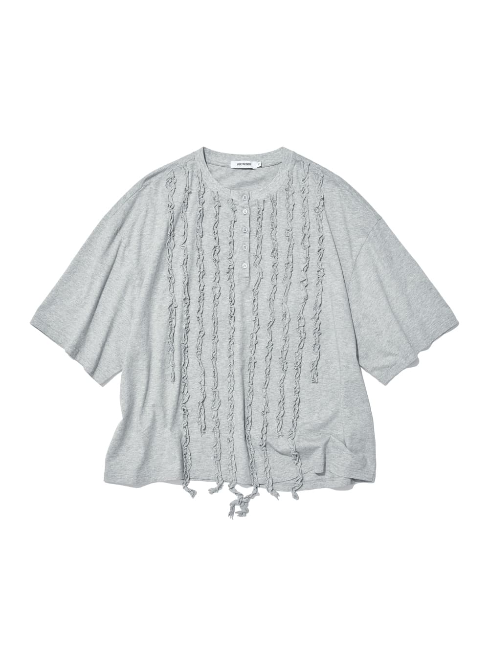 FRILL TRIM HENLEY NECK TEE_MELANGE