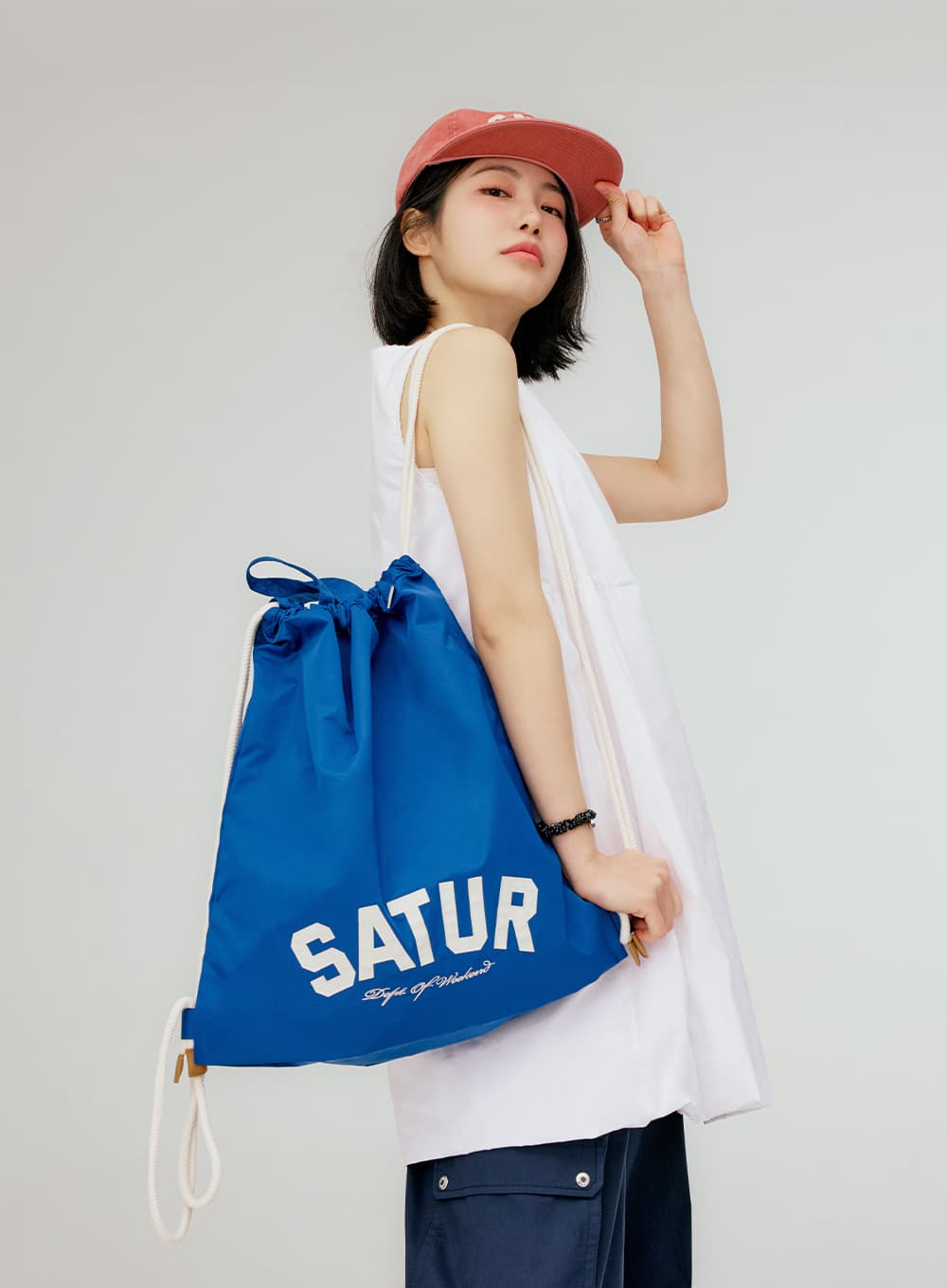 Nylon Draw String Bag - Blue