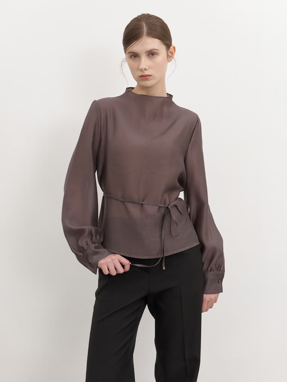 Simple Organza Blouse / Charcoal Brown(4color)