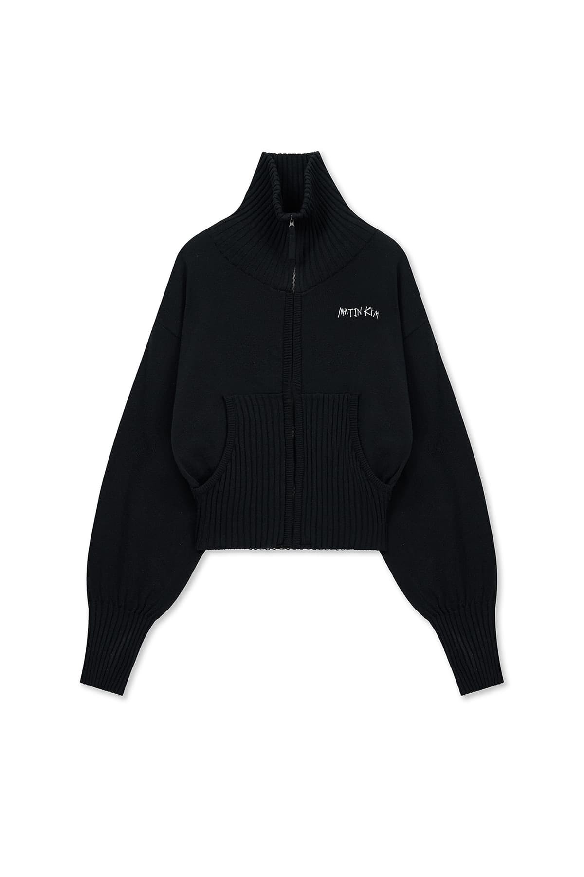 HIGH NECK EMBROIDERED LOGO ZIP UP FOR WOMEN IN BLACK