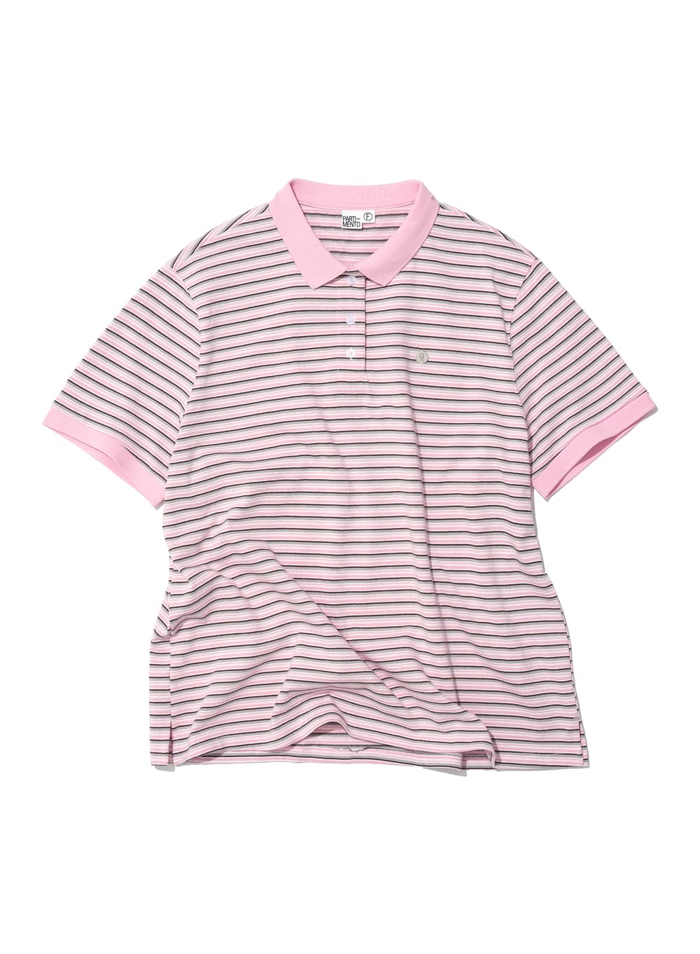 STRIPE SHORT SLEEVE POLO TEE_PINK