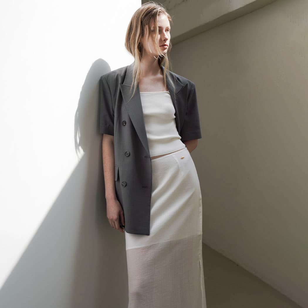 (SK-5026)LIN SHEER LAYERD SKIRT